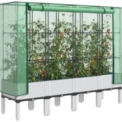Discount Højbed med drivhusovertræk - Rattan-look | Størrelse: 160x40x140 cm Plantestativer