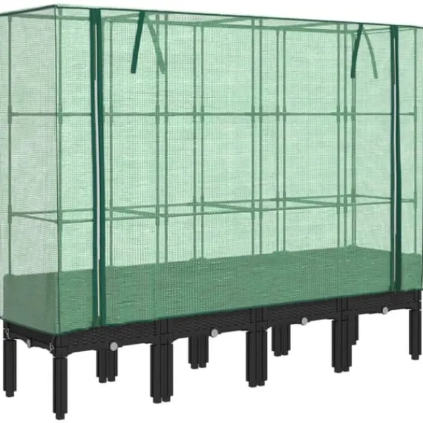 Best Højbed med drivhusovertræk i rattan-look - Plantekasse | Størrelse: 160x40x140 cm Drivhus