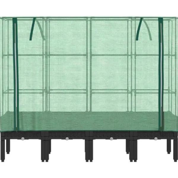 Best Højbed med drivhusovertræk i rattan-look - Plantekasse | Størrelse: 160x40x140 cm Drivhus