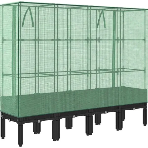 Best Højbed med drivhusovertræk i rattan-look - Plantekasse | Størrelse: 160x40x140 cm Drivhus