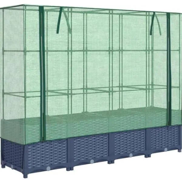Online Højbed med drivhusovertræk - Rattan-look | Størrelse: 160x40x138 cm Plantningsbænke
