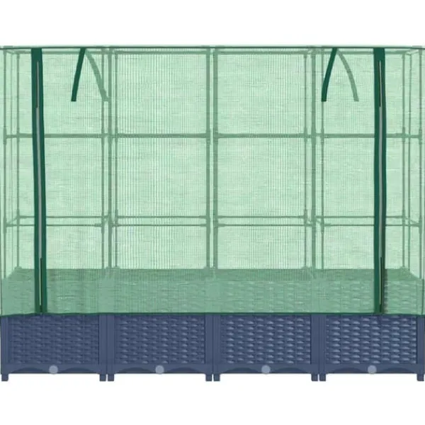 Online Højbed med drivhusovertræk - Rattan-look | Størrelse: 160x40x138 cm Plantningsbænke