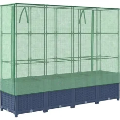 Online Højbed med drivhusovertræk - Rattan-look | Størrelse: 160x40x138 cm Plantningsbænke
