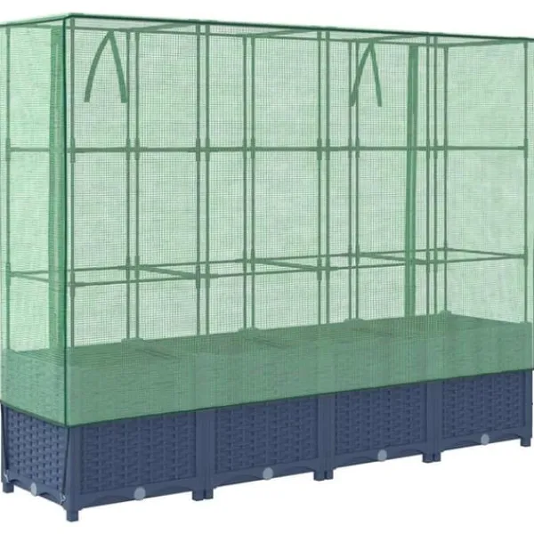 Online Højbed med drivhusovertræk - Rattan-look | Størrelse: 160x40x138 cm Plantningsbænke