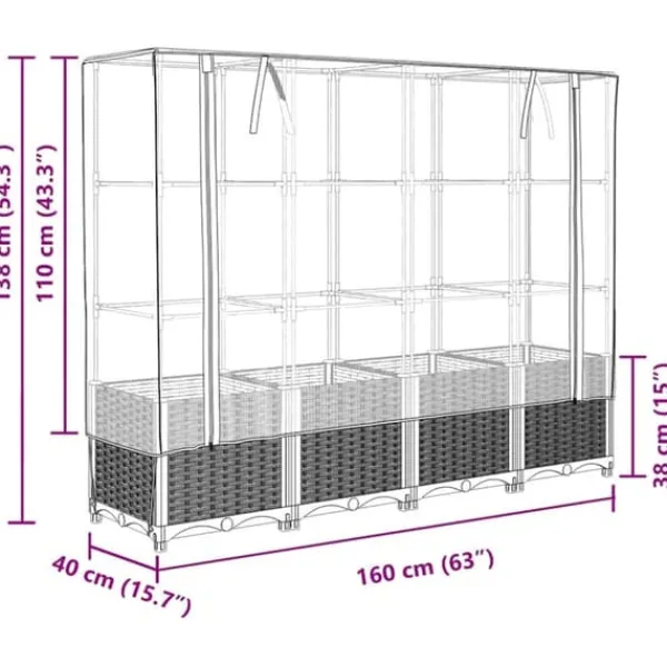Online Højbed med drivhusovertræk - Rattan-look | Størrelse: 160x40x138 cm Plantningsbænke