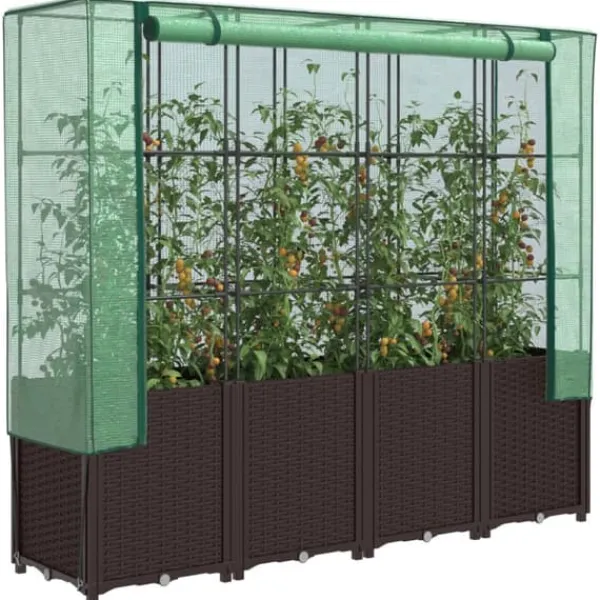 Outlet Højbed med drivhusovertræk - Rattan-look | Størrelse: 160x40x153 cm Drivhus