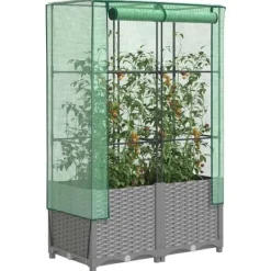Clearance Højbed med drivhusovertræk - Rattan-look | Størrelse: 80x40x138 cm Drivhus