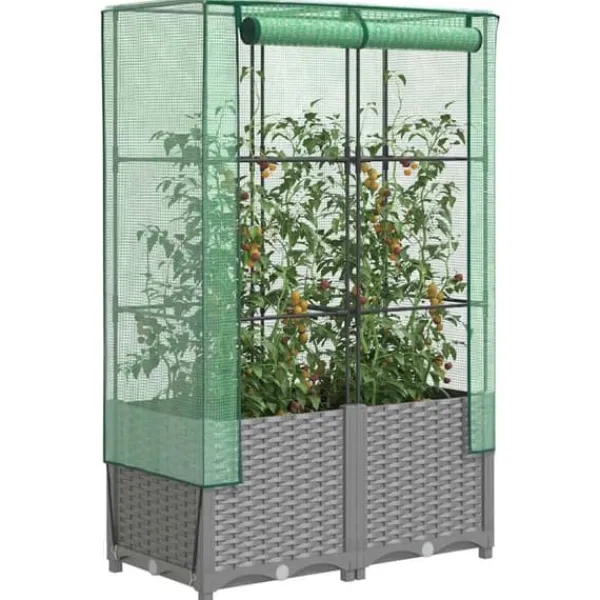 Clearance Højbed med drivhusovertræk - Rattan-look | Størrelse: 80x40x138 cm Drivhus