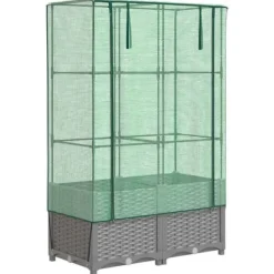 Clearance Højbed med drivhusovertræk - Rattan-look | Størrelse: 80x40x138 cm Drivhus
