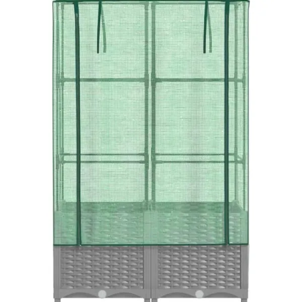 Clearance Højbed med drivhusovertræk - Rattan-look | Størrelse: 80x40x138 cm Drivhus