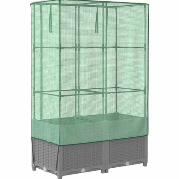 Clearance Højbed med drivhusovertræk - Rattan-look | Størrelse: 80x40x138 cm Drivhus