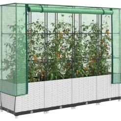 Drivhus^Højbed med drivhusovertræk i rattan-look - Plads til planter | Størrelse: 160x40x138 cm