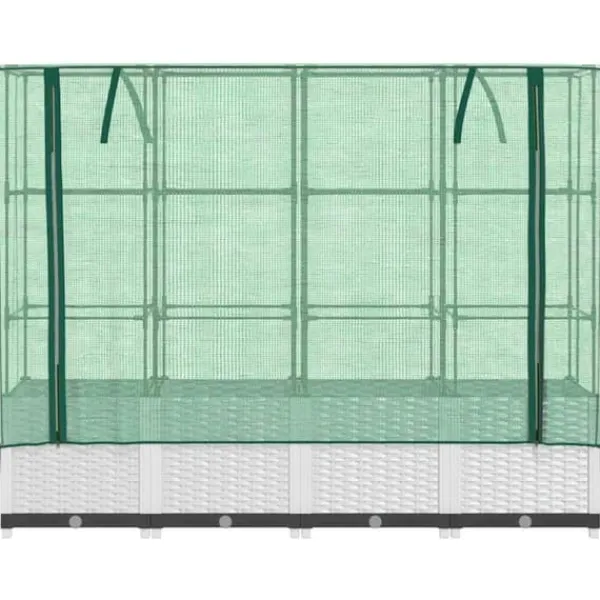 Drivhus^Højbed med drivhusovertræk i rattan-look - Plads til planter | Størrelse: 160x40x138 cm
