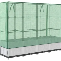 Drivhus^Højbed med drivhusovertræk i rattan-look - Plads til planter | Størrelse: 160x40x138 cm