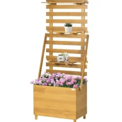 Clearance Højbed med espalier & 3 hylder 63x39x160 cm, træ brun – klatreplanter Plantningsbænke