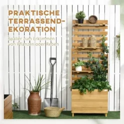 Clearance Højbed med espalier & 3 hylder 63x39x160 cm, træ brun – klatreplanter Plantningsbænke