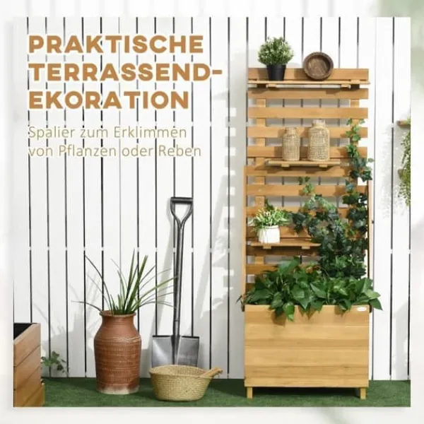 Clearance Højbed med espalier & 3 hylder 63x39x160 cm, træ brun – klatreplanter Plantningsbænke