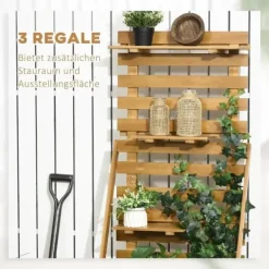 Clearance Højbed med espalier & 3 hylder 63x39x160 cm, træ brun – klatreplanter Plantningsbænke