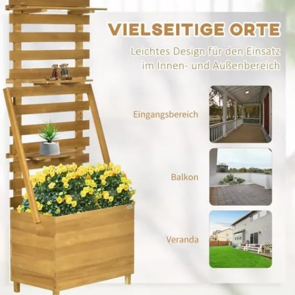 Clearance Højbed med espalier & 3 hylder 63x39x160 cm, træ brun – klatreplanter Plantningsbænke