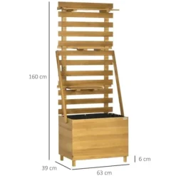 Plantningsbænke^Højbed med espalier & 3 hylder 63x39x160 cm, træ brun – klatreplanter