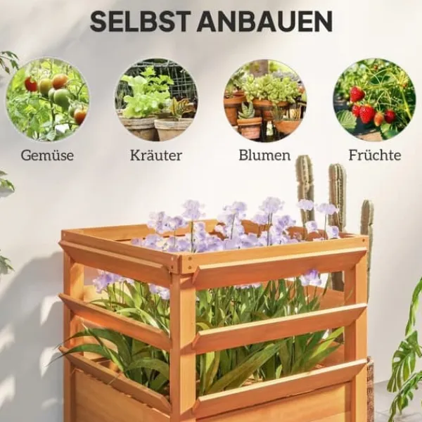 Online Højbed med espalier & åben bund 65x65x60 cm, træ – til klatreplanter Kompostering