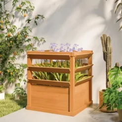 Online Højbed med espalier & åben bund 65x65x60 cm, træ – til klatreplanter Kompostering