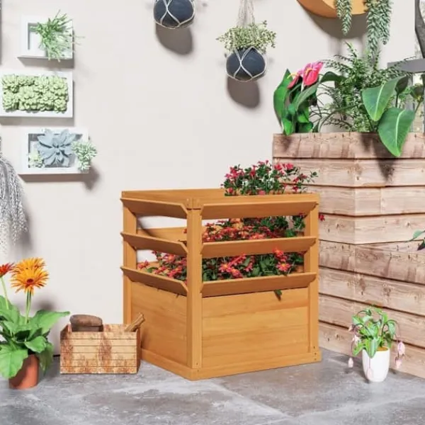 Kompostering^Højbed med espalier & åben bund 65x65x60 cm, træ – til klatreplanter