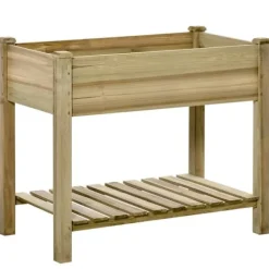 Online Højbed med hylde 91x51x76 cm, træ, grøn – med drænhuller Plantningsbænke