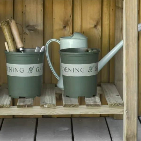 Højbed med hylde 91x51x76 cm, træ, grøn – med drænhuller Plantningsbænke