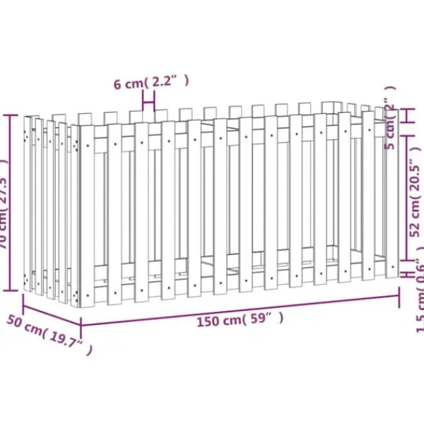 Plantningsbænke^Højbed med stakitdesign - Massivt douglasgran | Størrelse: 150x50x70 cm