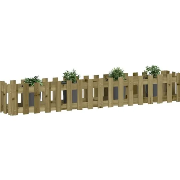 Plantningsbænke^Højbed med stakitdesign i imprægneret fyrretræ | Størrelse: 200x30x30 cm