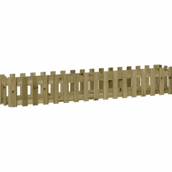 Plantningsbænke^Højbed med stakitdesign i imprægneret fyrretræ | Størrelse: 200x30x30 cm