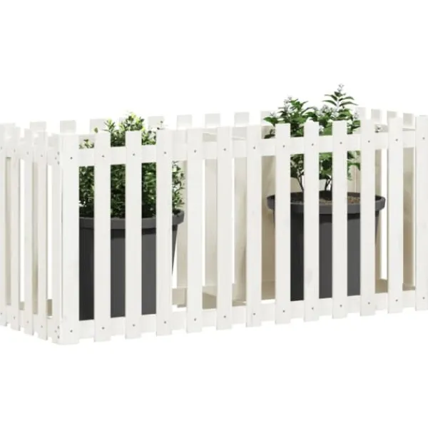 Højbed med stakitdesign i massivt fyrretræ | Størrelse: 150x50x70 cm | Farve: Hvid Plantningsbænke