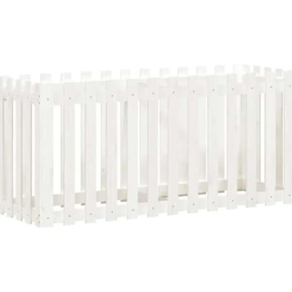 Højbed med stakitdesign i massivt fyrretræ | Størrelse: 150x50x70 cm | Farve: Hvid Plantningsbænke