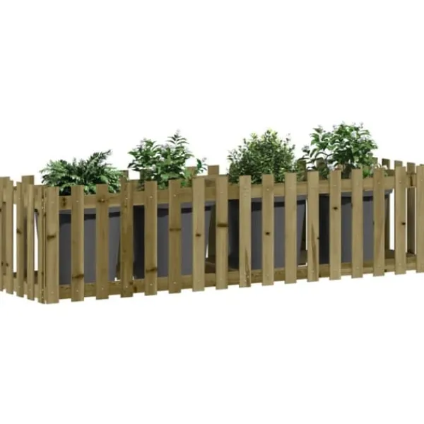 Plantningsbænke^Højbed med stakitdesign i imprægneret fyrretræ | Størrelse: 200x50x50 cm
