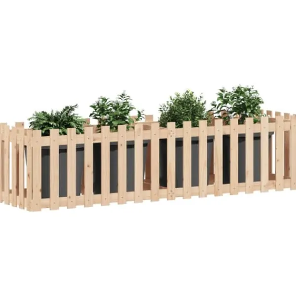 Clearance Højbed med stakitdesign i massivt fyrretræ - 200x50x50 cm | Størrelse: 200x50x50 cm Plantningsbænke