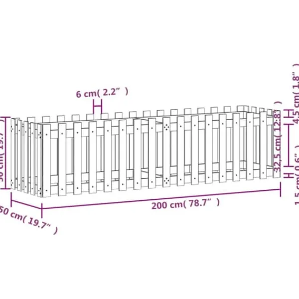 Plantningsbænke^Højbed med stakitdesign i massivt douglasgran | Størrelse: 200x50x50 cm