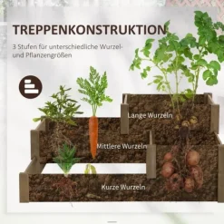 Hot Højbed 3-trins i gran 122x122x51 cm, brun – til urter & blomster Plantningsbænke