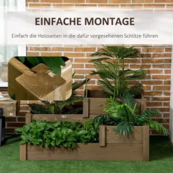 Hot Højbed 3-trins i gran 122x122x51 cm, brun – til urter & blomster Plantningsbænke