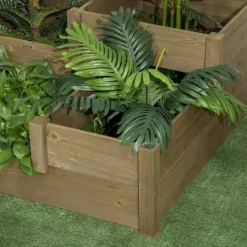 Hot Højbed 3-trins i gran 122x122x51 cm, brun – til urter & blomster Plantningsbænke