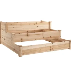 Clearance Højbed 3-trins i træ 124x124x56 cm – urte-trappe til balkon & have Plantningsbænke