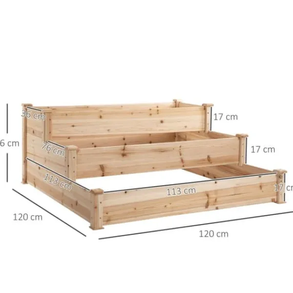 Clearance Højbed 3-trins i træ 124x124x56 cm – urte-trappe til balkon & have Plantningsbænke