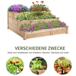 Clearance Højbed 3-trins i træ 124x124x56 cm – urte-trappe til balkon & have Plantningsbænke