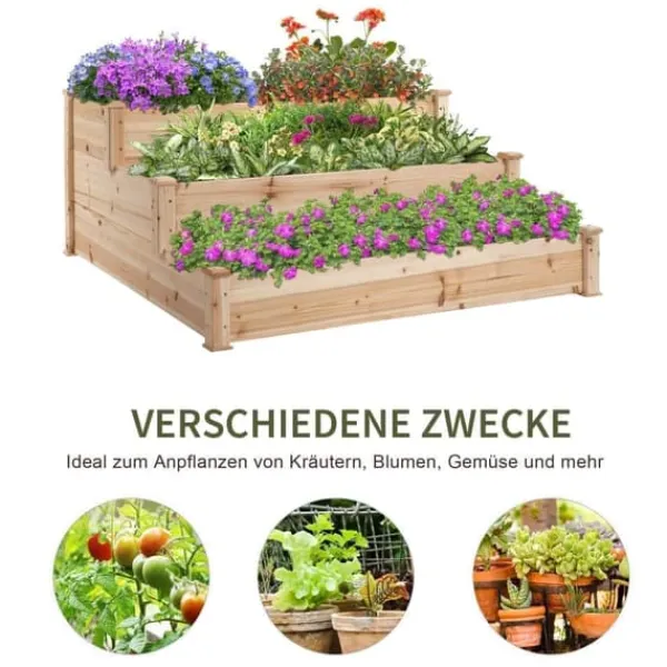 Clearance Højbed 3-trins i træ 124x124x56 cm – urte-trappe til balkon & have Plantningsbænke
