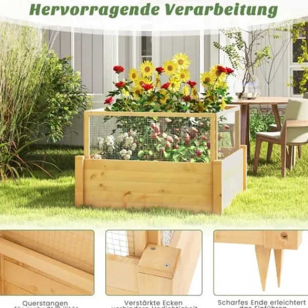 Plantningsbænke^Højbed, 107x107x70 cm, Naturfarvet