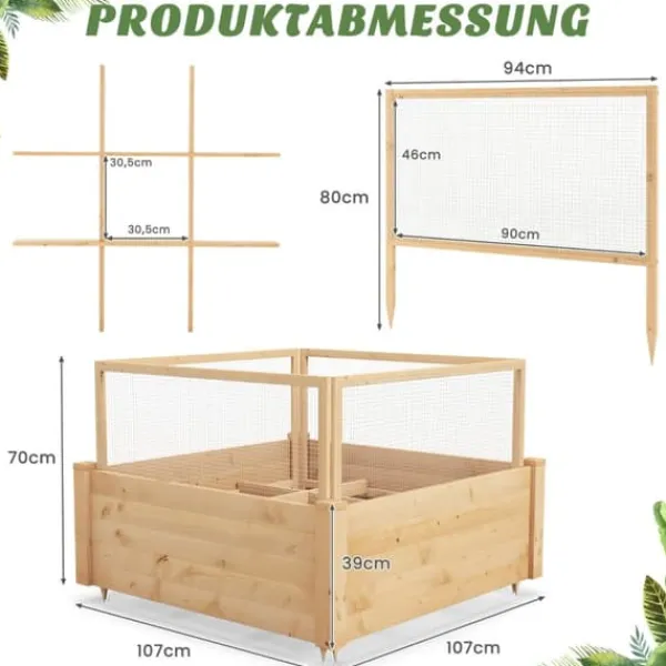 Plantningsbænke^Højbed, 107x107x70 cm, Naturfarvet