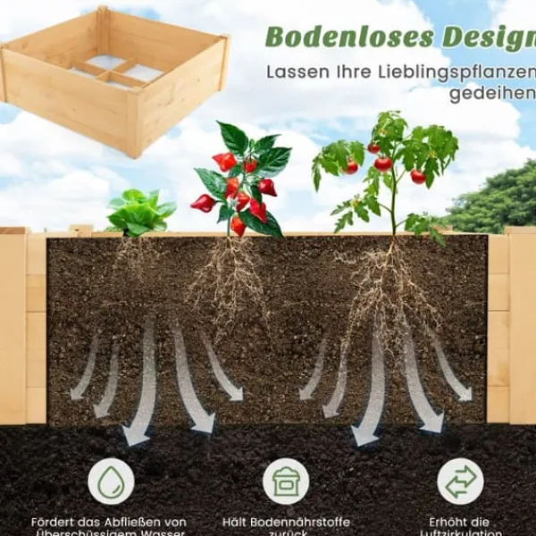 Plantningsbænke^Højbed, 107x107x70 cm, Naturfarvet