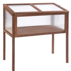 Drivhus^Højbed/drivbænk 90x50x93 cm, gran & PC-plade, brun – urteboks til have/terrasse