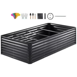 Plantningsbænke^Højbeds plantekasse, 240x120x60 cm, mørkegrå, metal plantekasse