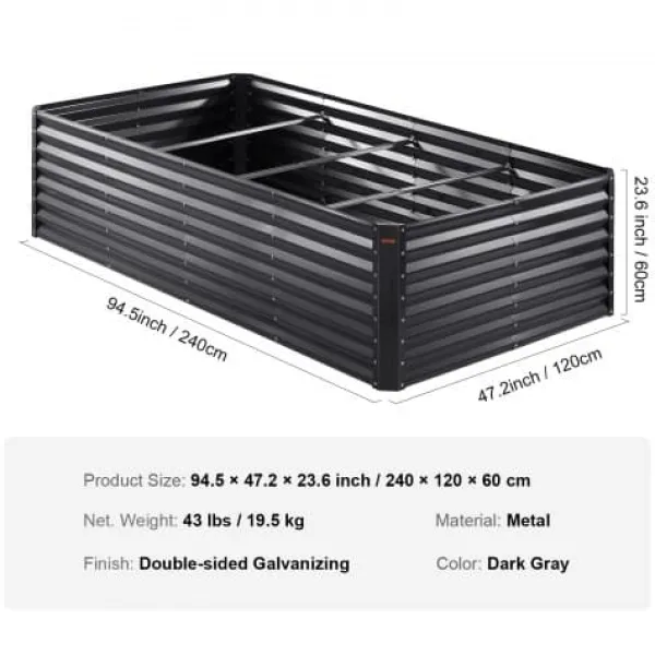 Plantningsbænke^Højbeds plantekasse, 240x120x60 cm, mørkegrå, metal plantekasse